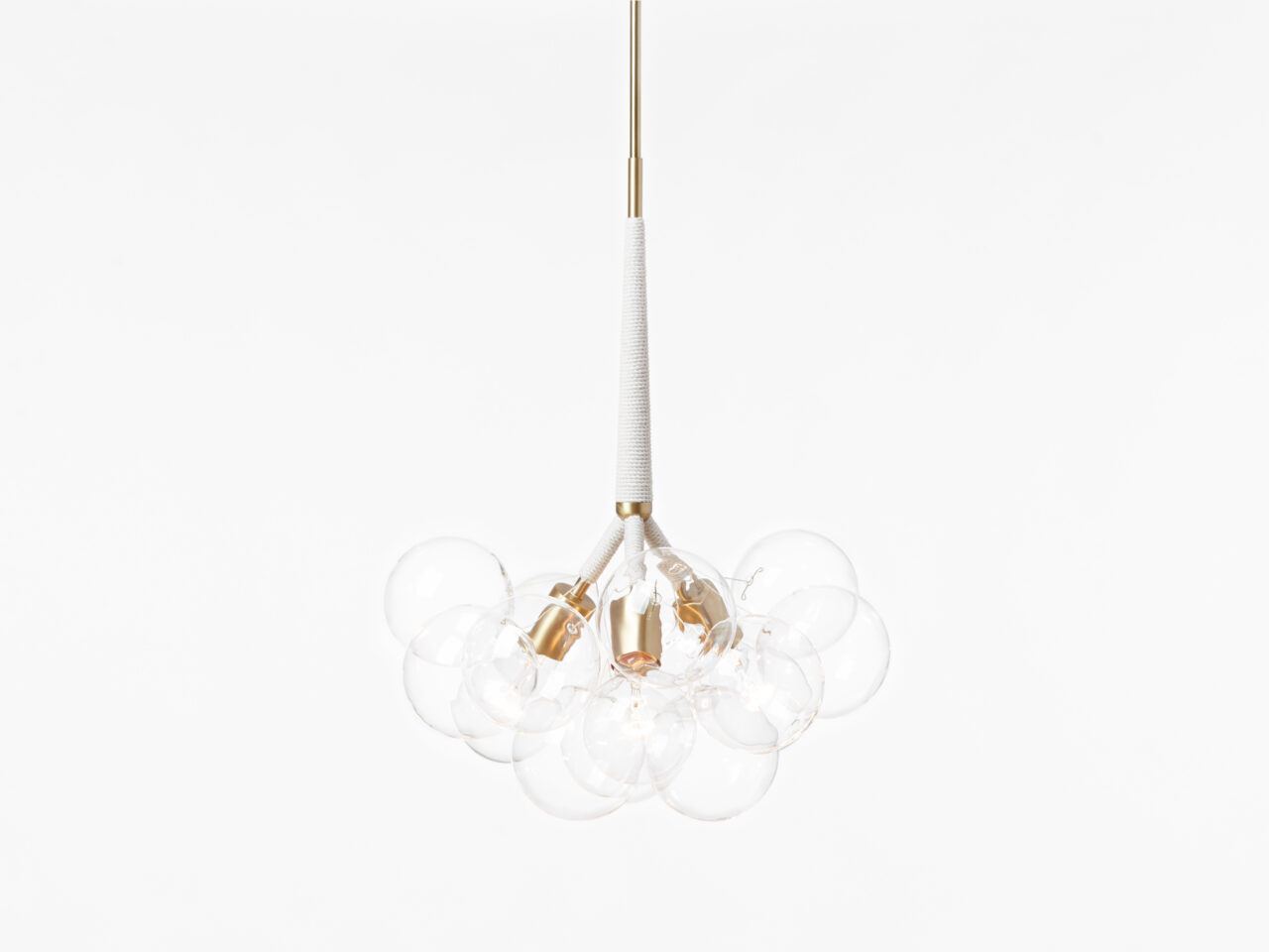 an image of the original pelle bubble chandelier made with edison light bulbs and glass globes
