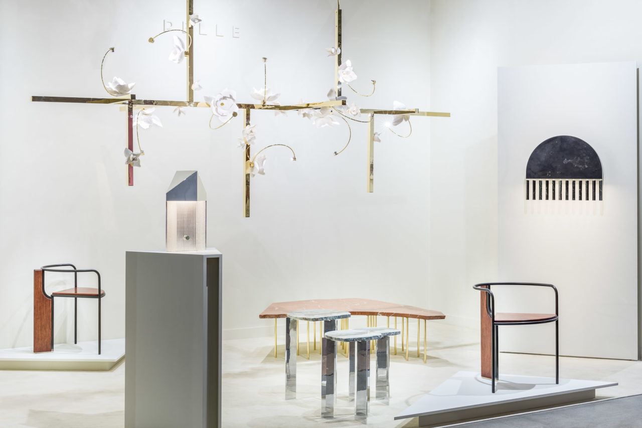 Pelle’s unique lighting and furniture designs inside their Collective Design fair booth.