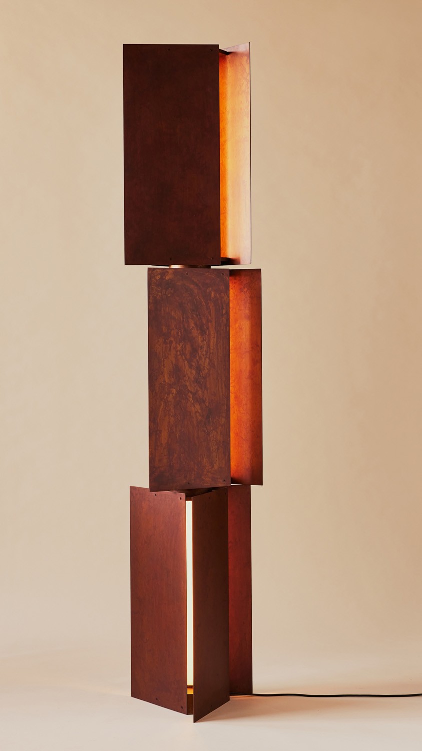 Pelle's Tripp Stack floor light in patinated steel
