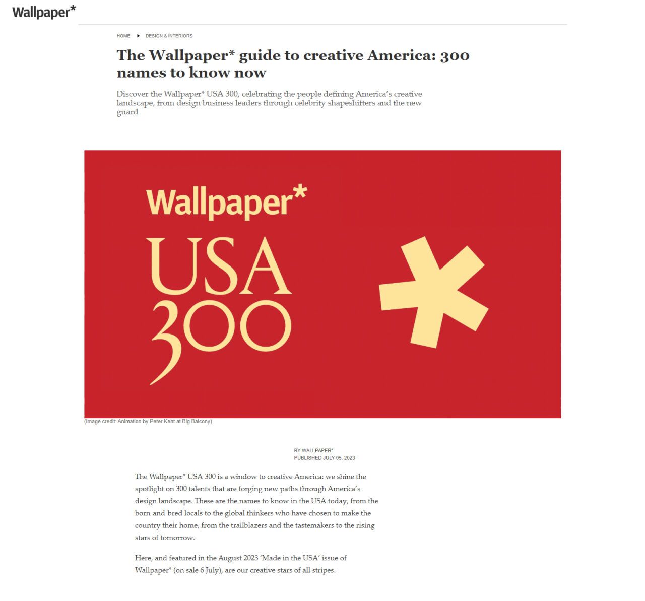 Screenshot of article from Wallpaper website
