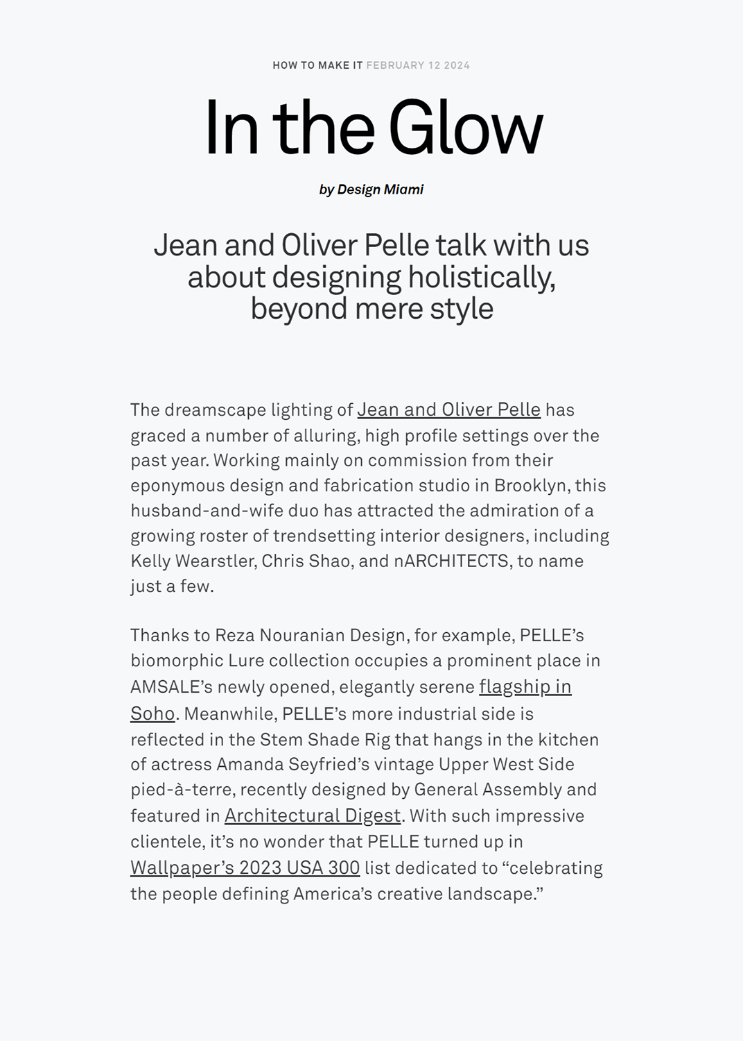 Screenshot of interview with Pelle from Design Miami website