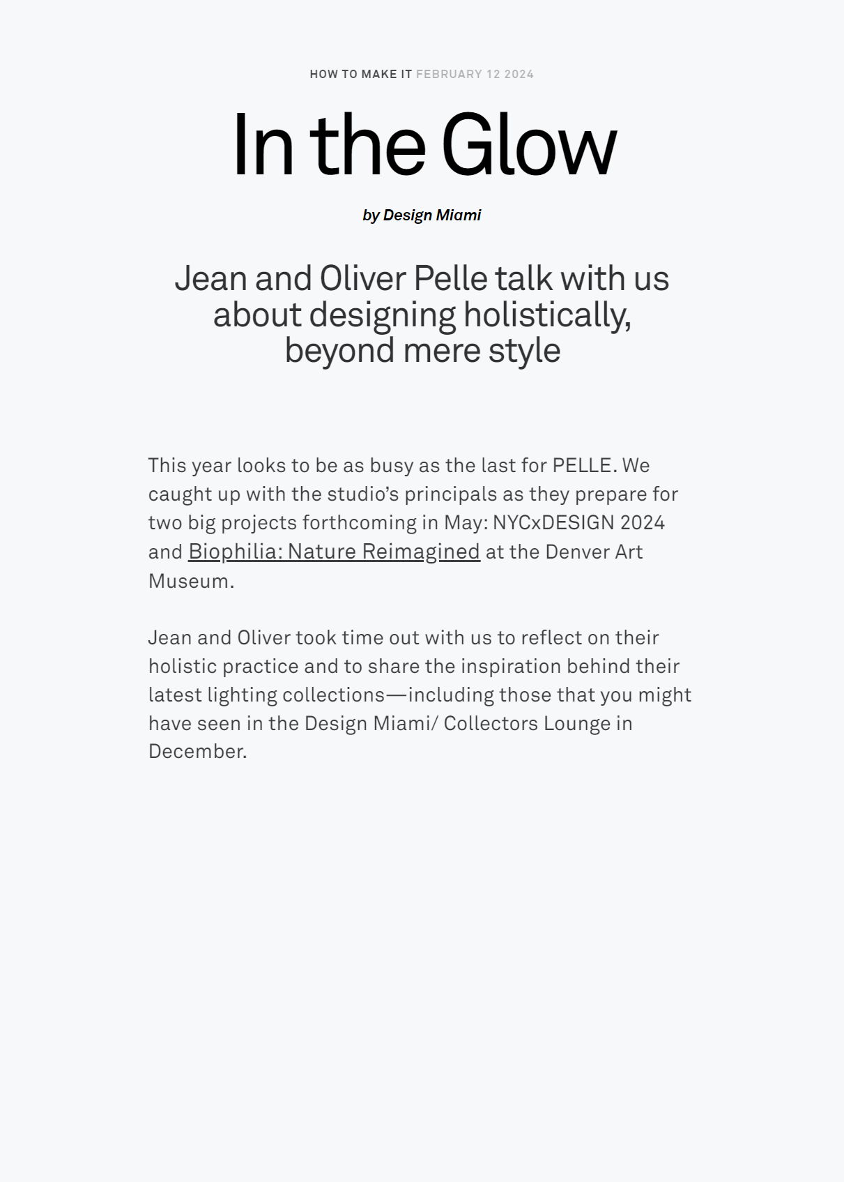 Screenshot of interview with Pelle from Design Miami website