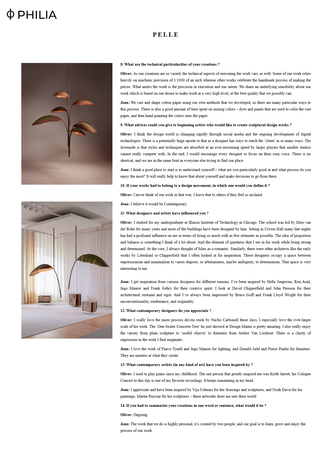 Screenshot of PELLE interview from Galerie Philia website